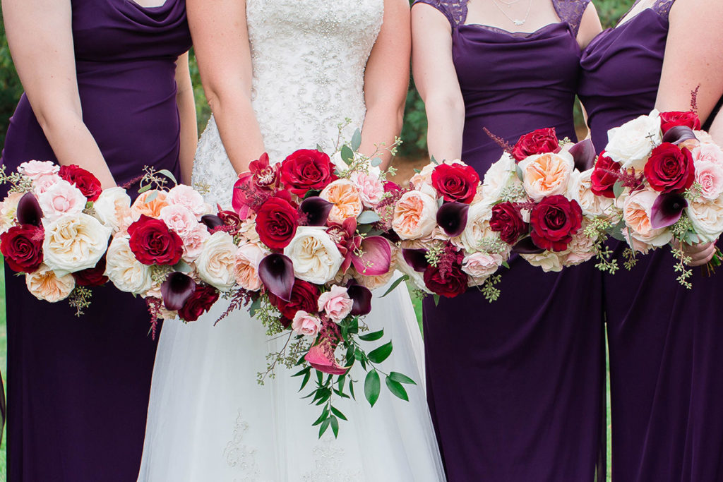 close up of bridesmaids bouquets