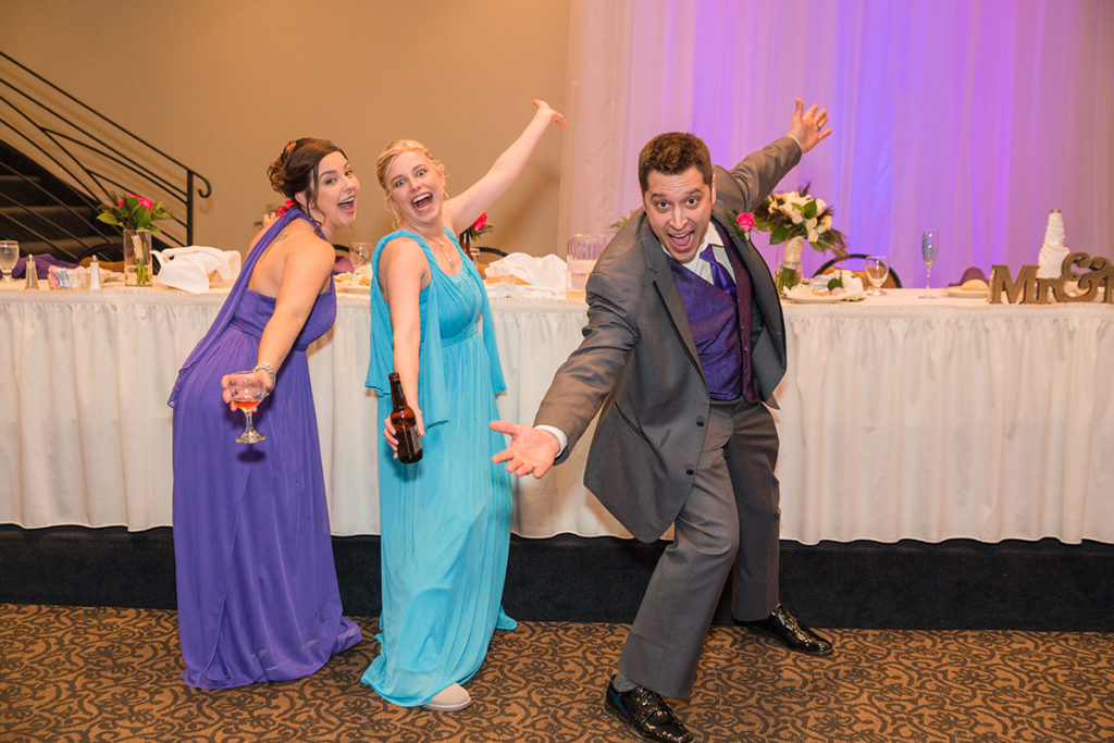 guests get silly at a wedding